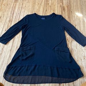 Logo Black Tunic, two pockets, 3/4 length sleeves, size medium
